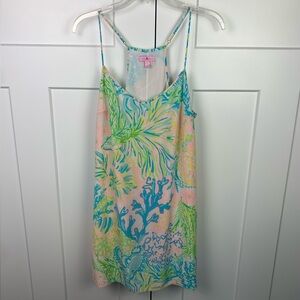 Lilly Pulitzer LARGE Dusk Dress Lovers Coral Floral Silk Mini Beach Tropical
